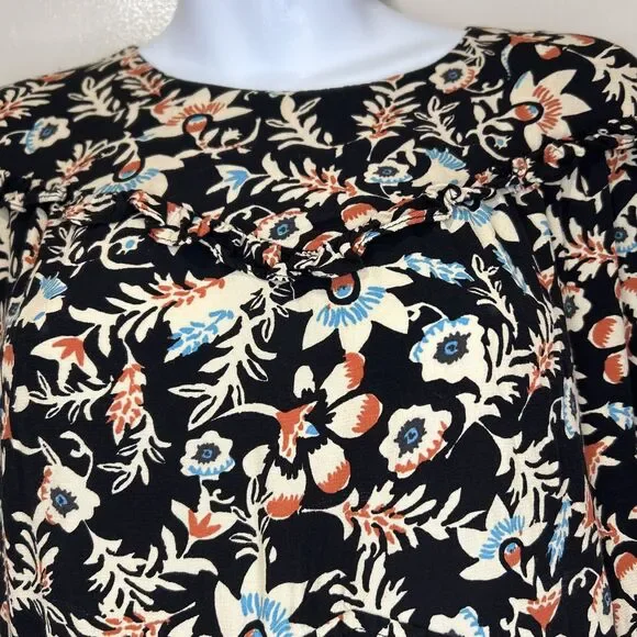 H&M Black Floral Long Sleeve Dress Sz 8 M Flowy Y2K Cottagecore Boho - Picture 4 of 14